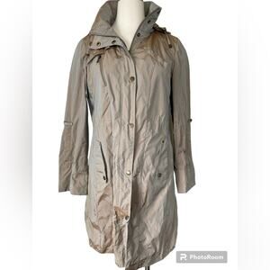 Cole Haan Iridescent Hooded Rain Trench Cinch Waist Pocket Coat Size S